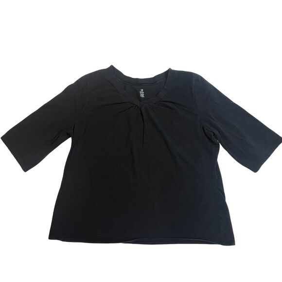 Bobby Brooks Shirt Women 2X Black Basic Classic Casual Blouse V Neck Comfort Top - Picture 2 of 8